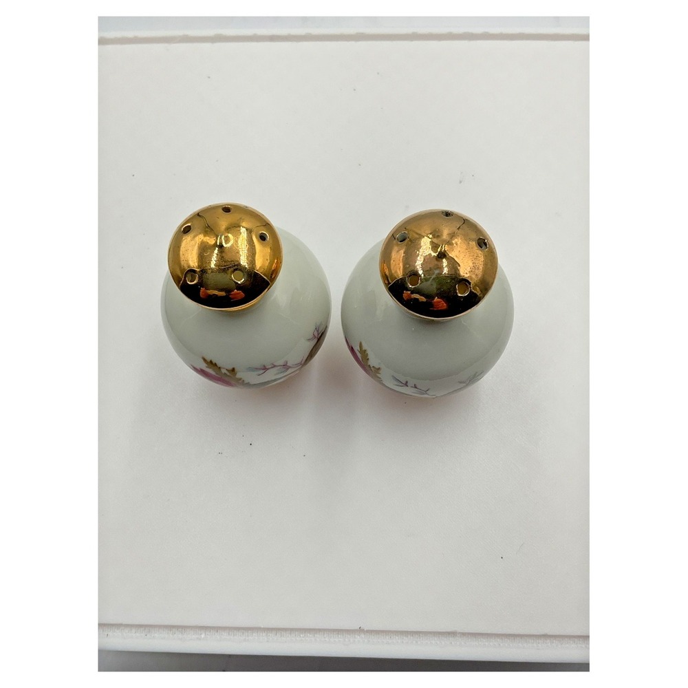 Vintage Floral Porcelain Salt and Pepper Shakers Gold Trim - Picture 2 of 4